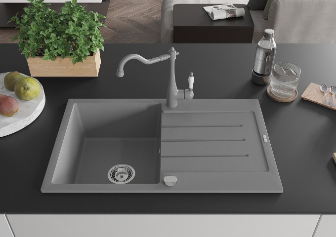 Lavelli in granito a una vasca grigi