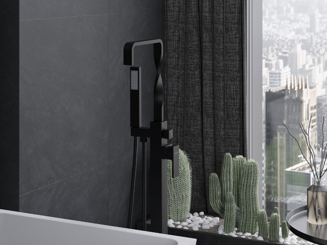 Piastrelle nere nel bagno