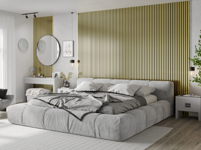 Lamelle a parete d'oro in camera da letto