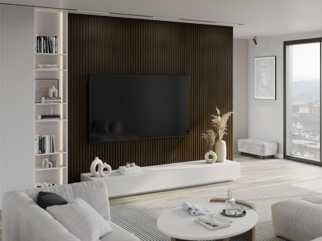 Lamelle da parete wenge nel soggiorno