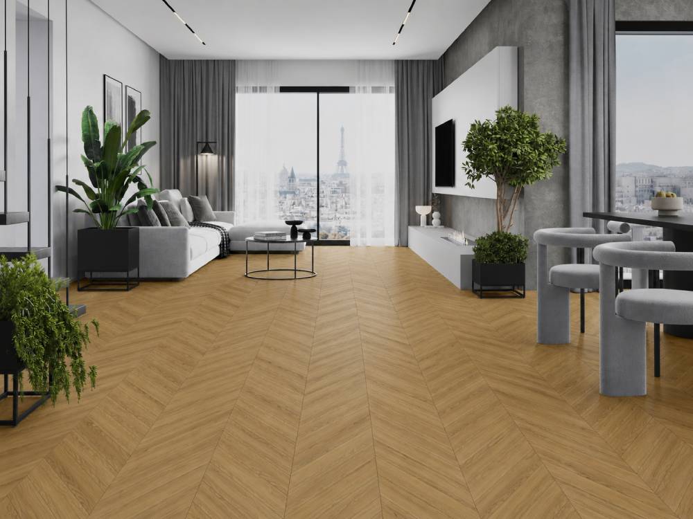Pavimento a spina francese nel salone