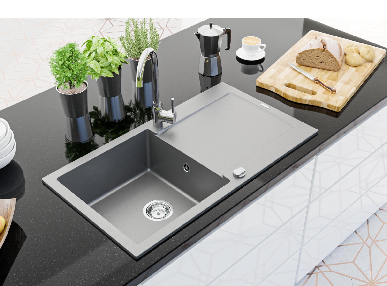 Lavelli da incasso in granito con rubinetto