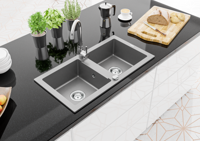 Lavelli in granito a doppia vasca