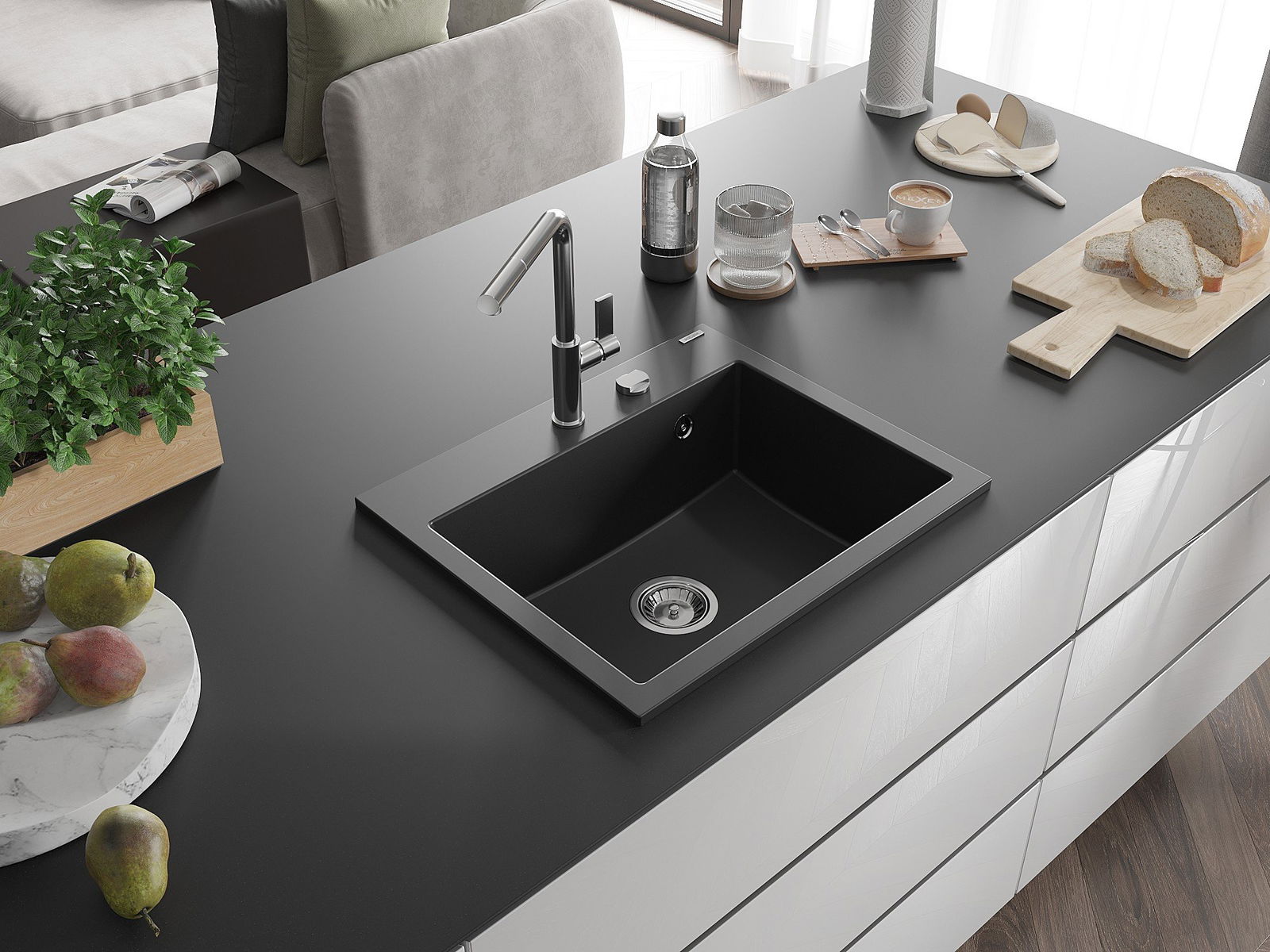 Lavello con foro per rubinetto