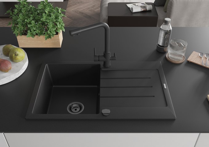 Lavelli cucina granito nero singola vasca con gocciolatoio