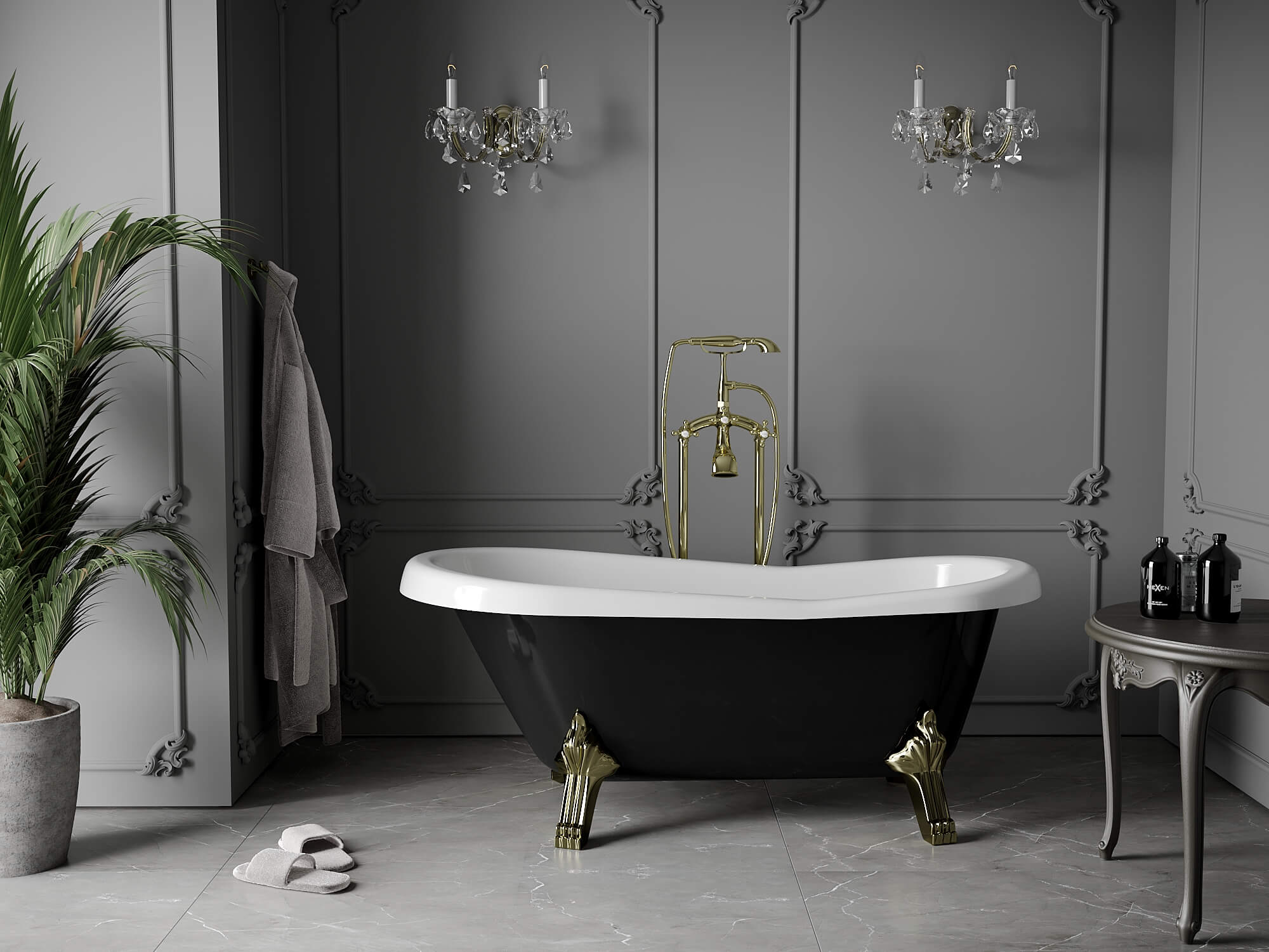 Batterie vasca-doccia bianco/oro