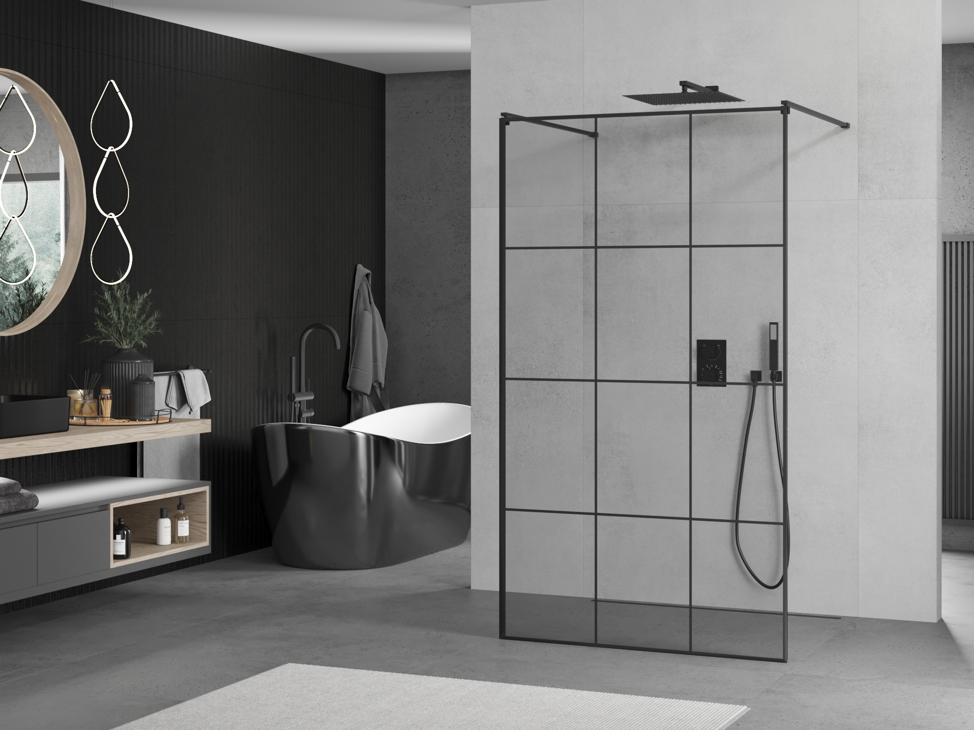 Bagno moderno con accenti neri
