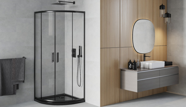 Cabina nera semicircolare in stile minimalista