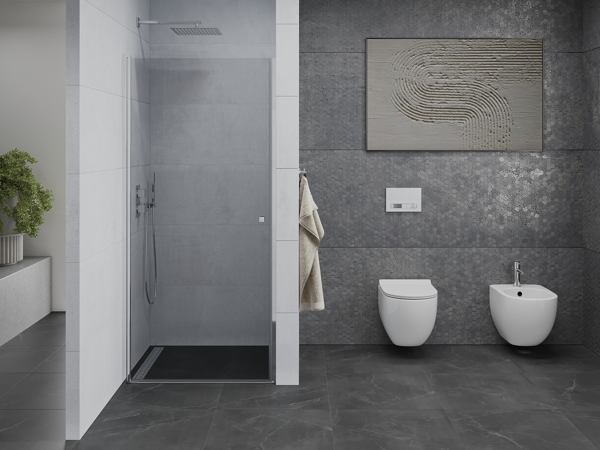 Ampio bagno con porta della doccia