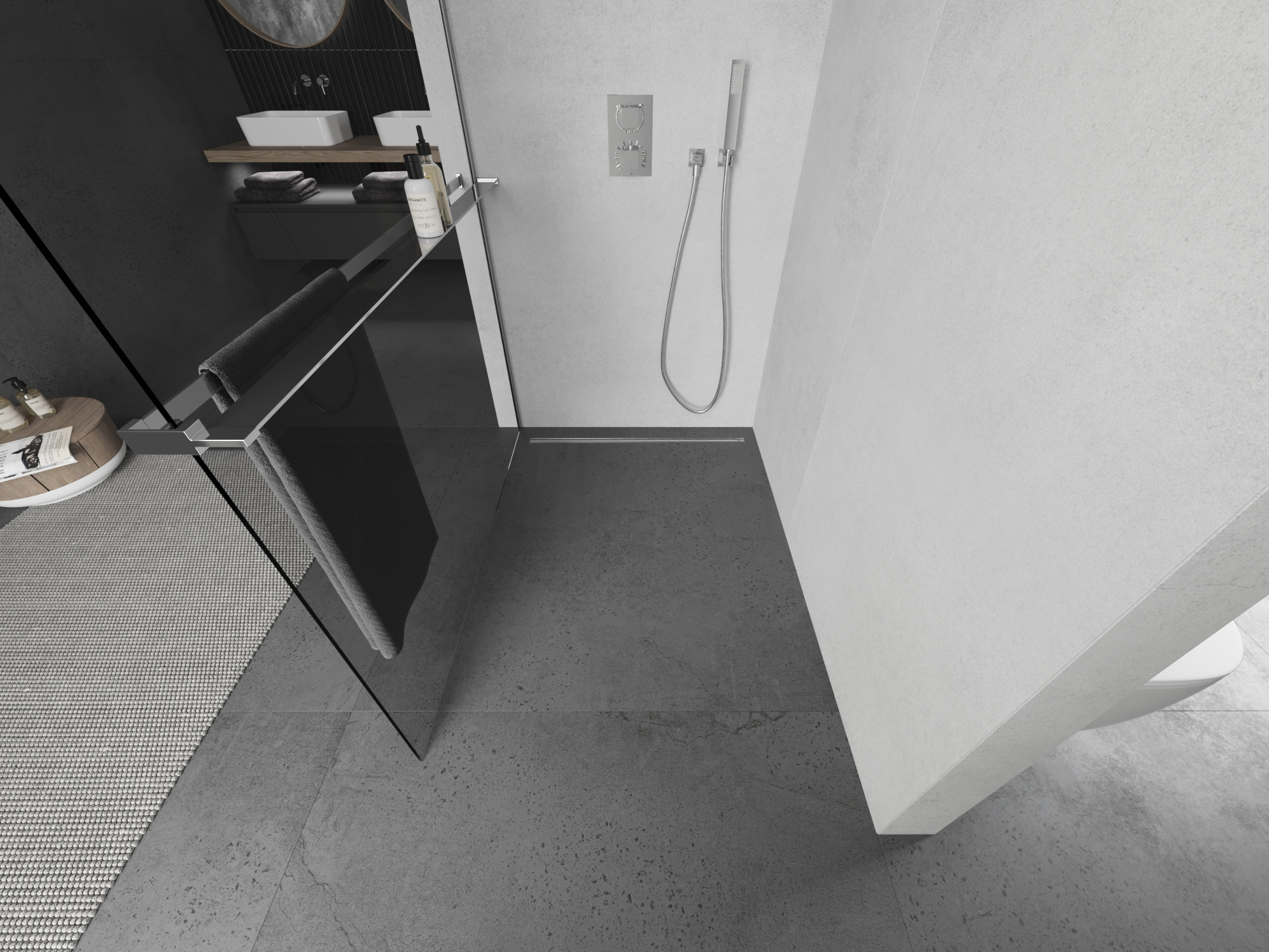 parete della doccia con mensola in stile moderno