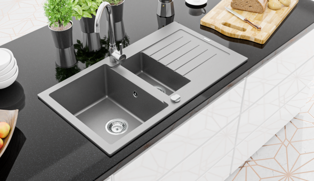 Bianco, nero, grigio in una cucina moderna