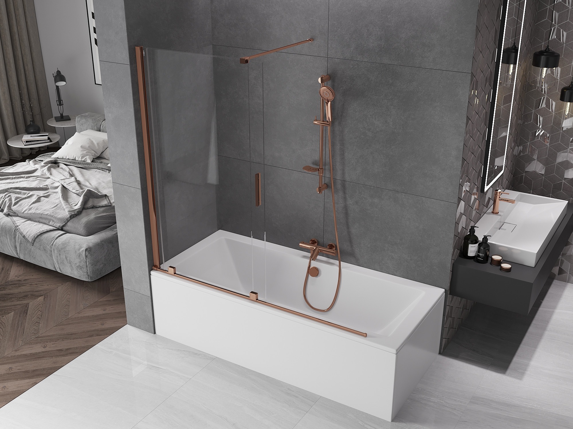 Bagno con finiture in oro rosa