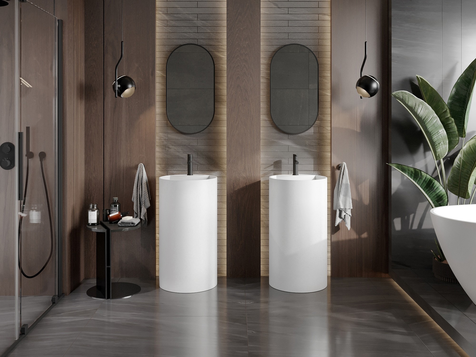 Accessori in legno nel bagno in stile boho