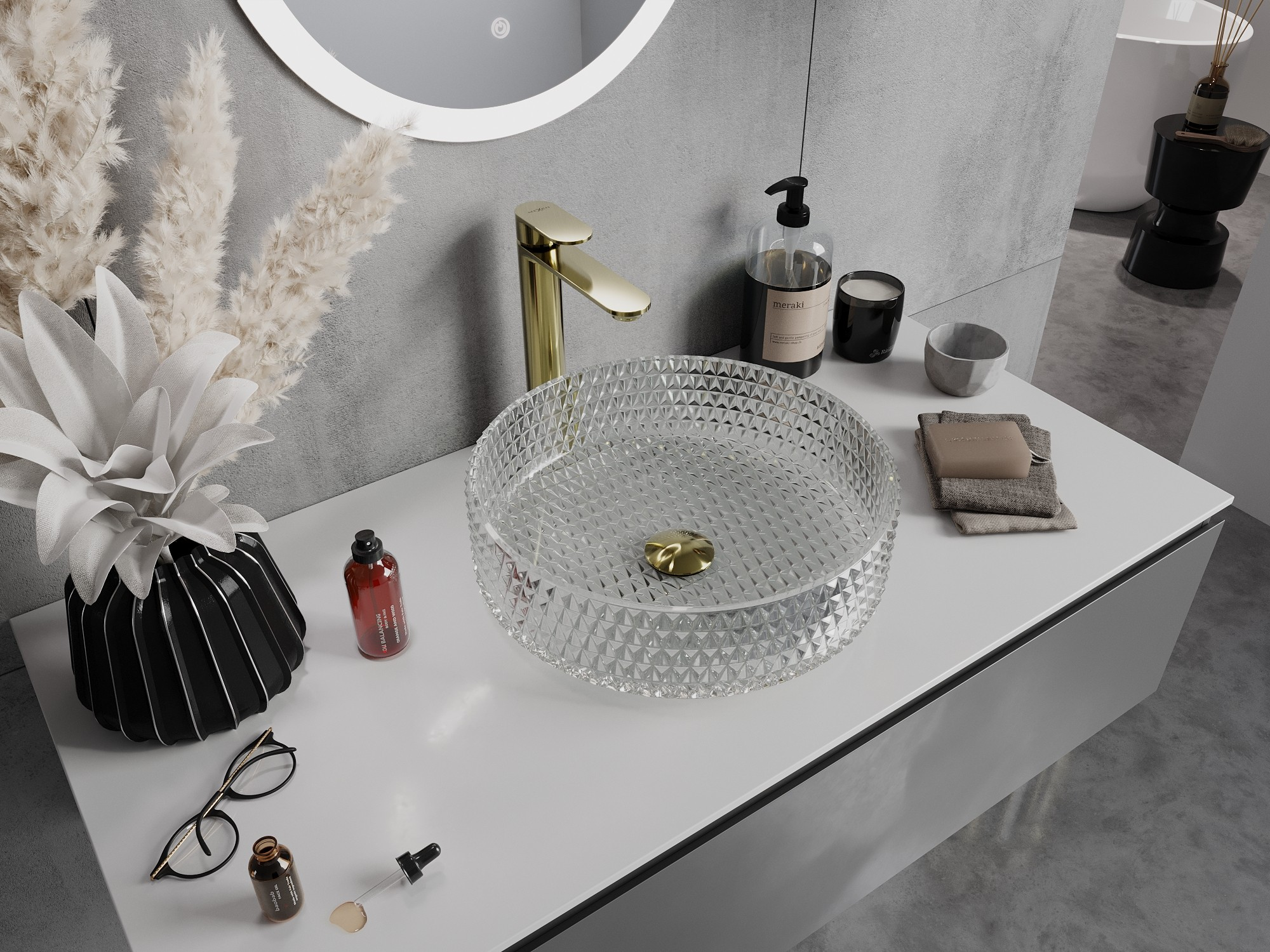 Elegante bagno glamour – vetro e dettagli dorati