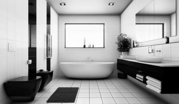 Bagno moderno in bianco e nero — come creare uno spazio senza tempo?