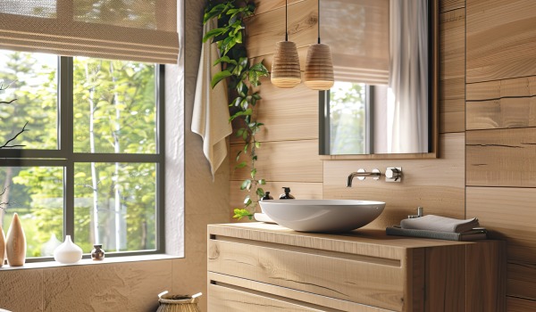 Piastrelle effetto legno in un piccolo bagno: un modo per un interno elegante e funzionale