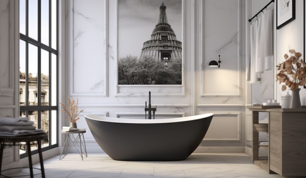 Bagno in stile newyorkese — eleganza, simmetria e dettagli senza tempo