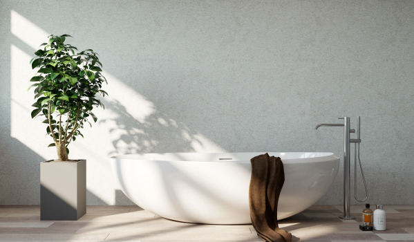 Vasca con schermo nella piccola stanza da bagno