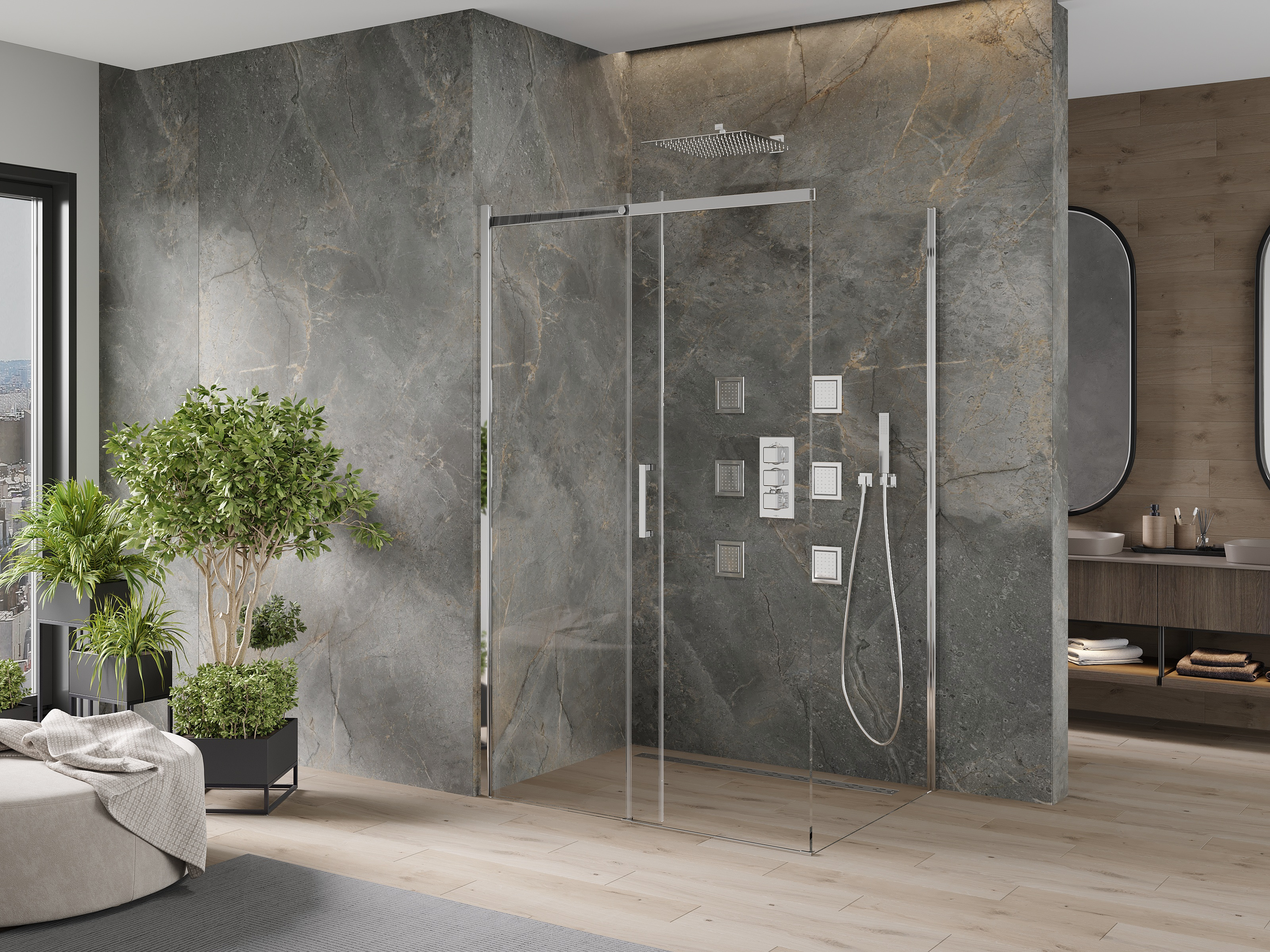 Cabina doccia minimalista in pietra