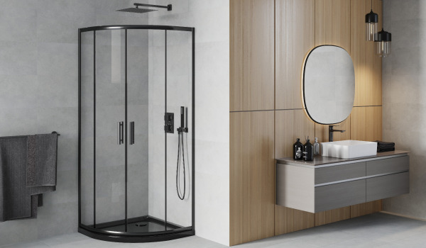 Cabina semicircolare nera in stile minimalista