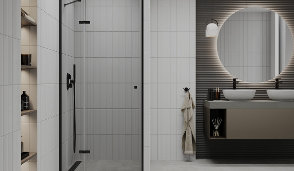 Bagno sobrio con porte doccia