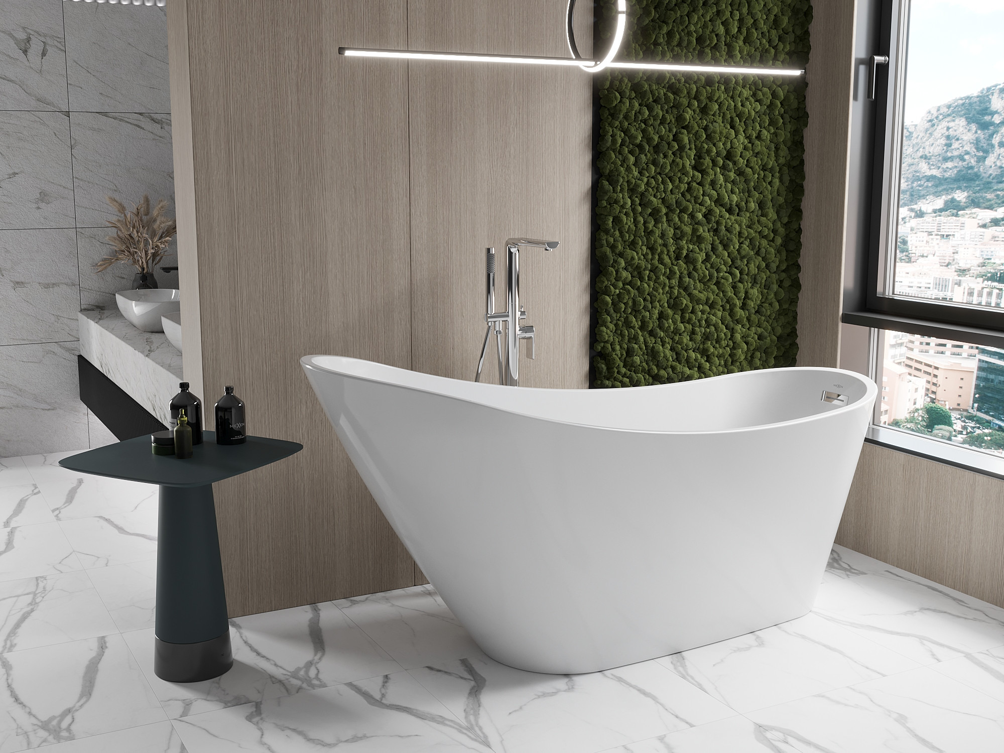 Accogliente bagno nei colori della Terra - parete di muschio