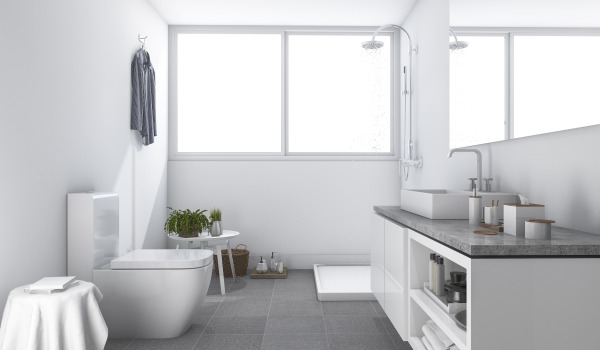 Posizione del piatto doccia rettangolare in bagno