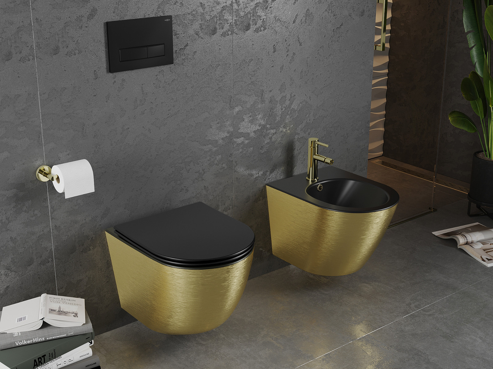 Ceramica nero-oro per il bagno