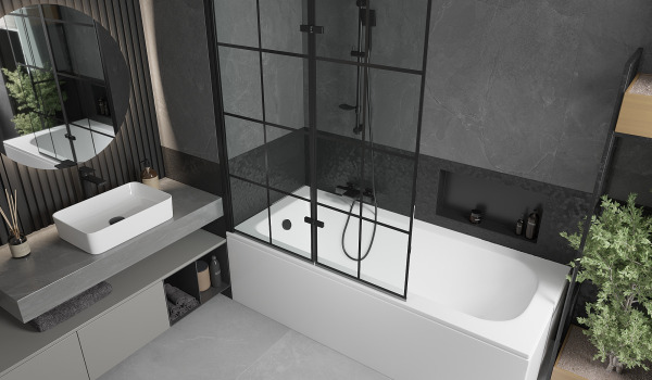 Vasca da bagno con paravento in stile industriale