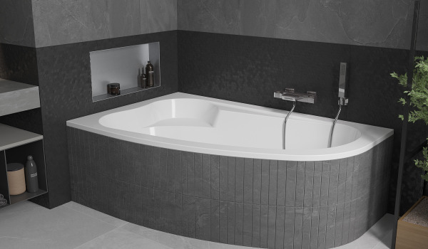 Bagno grigio con vasca angolare