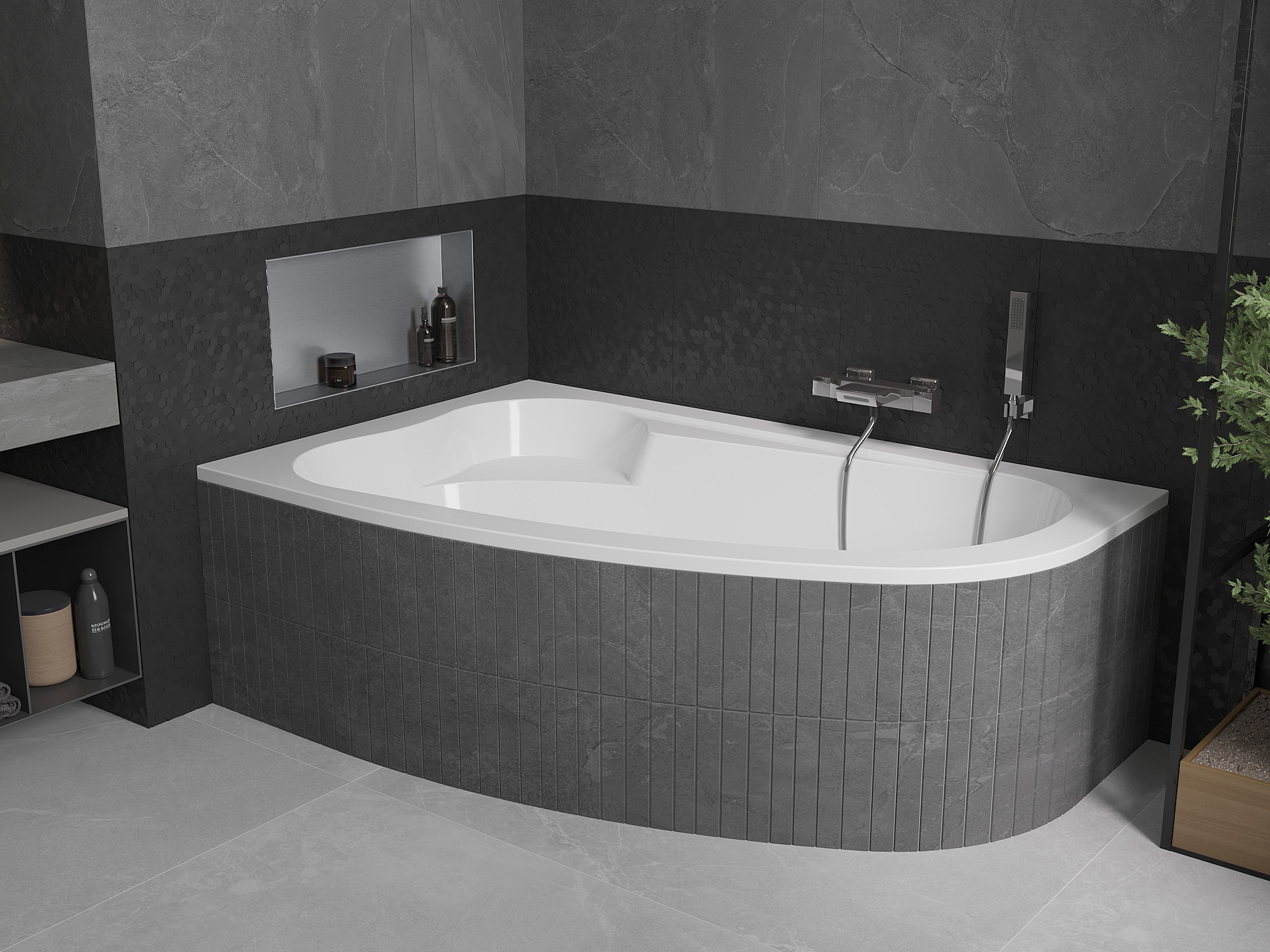 Bagno grigio con vasca angolare