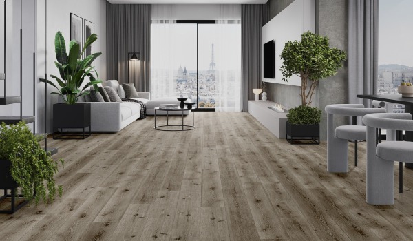 Salotto moderno con pavimento effetto legno